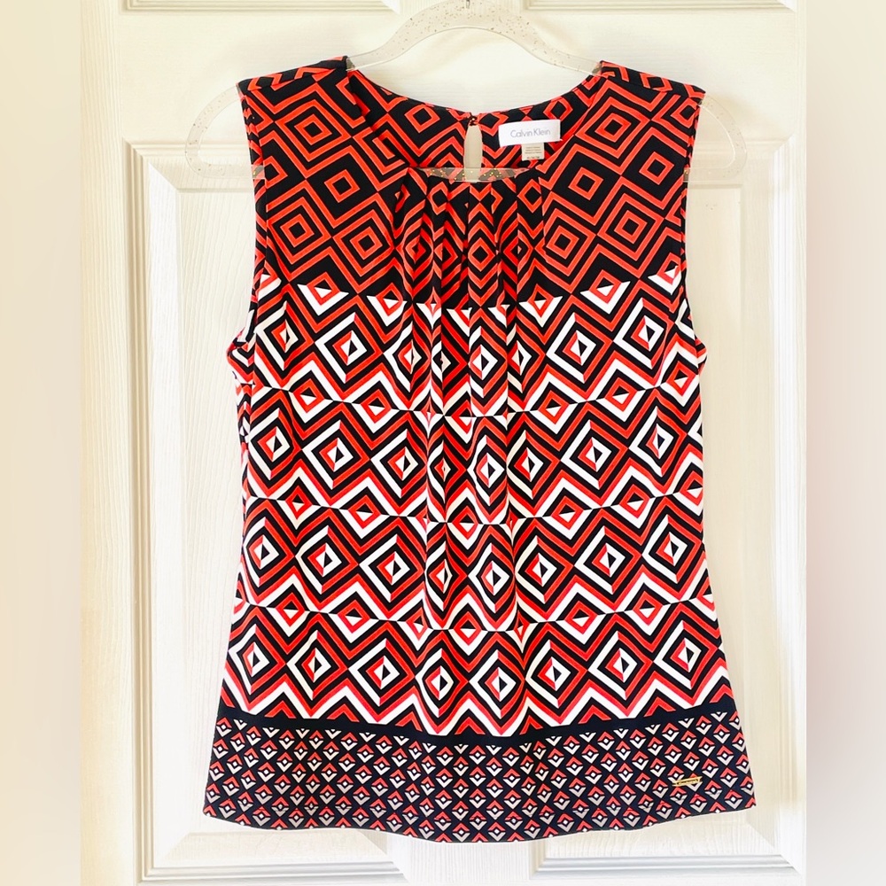 Calvin Klein Red and Black Geometric Blouse